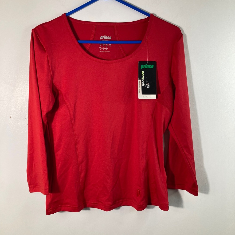 Womens Prince Aerotec 1/2 Sleeve Tennis Athletic Top Red‎ Moisture Wick M NWT
